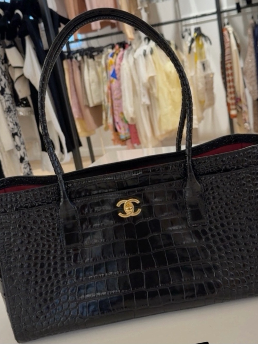 CHANEL Black Croc-Embossed Leather Tote with Gold CC Hardware. - Picture 2 of 3
